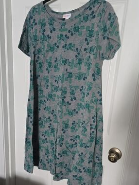LuLaRoe Gray Tee Dress with Green Print